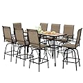PHI VILLA Outdoor Patio Swivel Bar Set of 11, Textilene Bar Height Chair with Armrest and Wood Like Bar Table, All-Weather Furniture Set for Garden Lawn