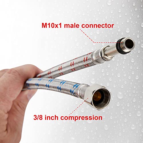 Midanya 32-Inch Long Faucet Connector, Braided Stainless Steel Supply Hose 3/8-Inch Female Compression Thread x M10 Male Connector, x 2 Pcs (1 Pair) - Thumbnail 3