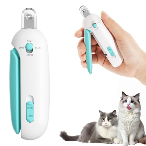AABDTYYD Tagliaunghie Gatto con Foro di Taglio 3 Dimensione Regolabile Lima Unghie Nascosta | Sicuro Anti-Splash Taglia Unghie Gatto per Gattini Gatti Interni Toilettaggio Casa (Blu)