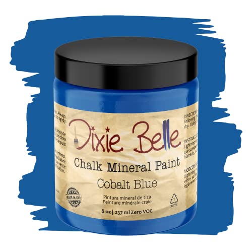Dixie Belle Paint Company Chalk Finish Furniture Paint - Cobalt Blue (8oz) - Matte Vibrant Blue Chic Chalk Mineral DIY Furniture Paint
