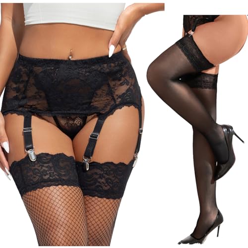 Porte-jaretelles femme sexy grande taille à pinces renforcées et bas nylon ajustables