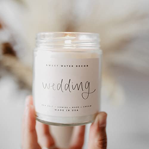 Sweet Water Decor, Wedding Day, Sea Salt, Jasmine, Cream, And Wood Scented Soy Wax Candle For Home | 9Oz Clear Jar, 40 Hour Burn Time, Made In The Usa #TOP4