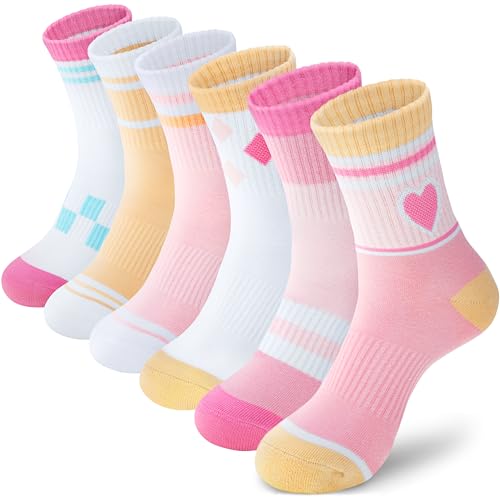 Image of ANTSANG Kids Boys Girls Athletic Cotton Socks,6 Pairs Youth Teen Crew Socks | Breathable, High Elasticity, Durable, Soft Touching
