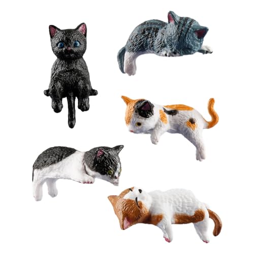 Wellrun 5PCS Mini Cat Figurine Cute Realistic Cats Dolls Adorable Miniature Cat Display for Desk Office Car Interior Decoration