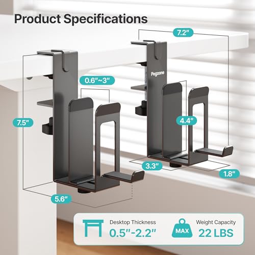 Image of PEGZONE Laptop Stand Vertical, 2-Slot Under Desk Laptop Holder, Black
