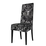 Eshiaty Black Victorian Gothic Skull Damask Dining Chair Cover, Removable Seat Cover, Stretch Chair Protector, Suitable for Dining Room Chairs, Wedding Banquet, Hotel, Party Chair Decoration.