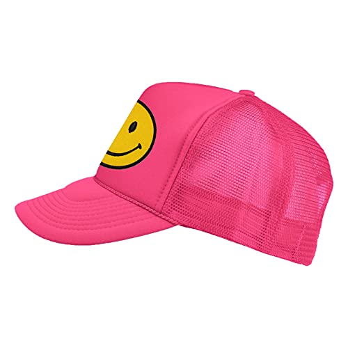Lycycse Smile Face Trucker Hat Retro Mesh Baseball Cap With Smile Patch Foam Neon High Crown Y2K Hats For Men Women (Hot Pink) #TOP3
