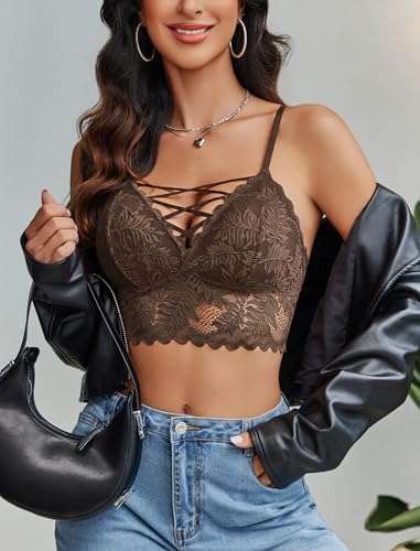 Image of Avidlove Bralettes for Women V Neck Lace Camisole Y2K Tank Top Strappy Cami Unpadded Bra Lingerie Crop Tops Outfits