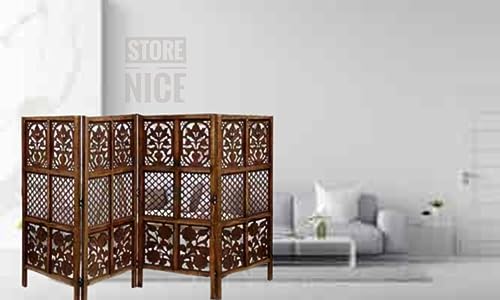 Image of Wooden Room Wall Partition /Divider /Separator for Home Decor /Living Room /Bedroom /Office /Kitchen, (4 Feet) (4 Feet 4 Panel Colour Brown)