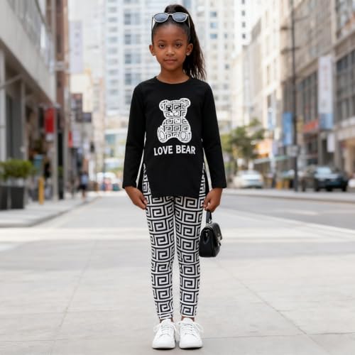 Image of Tween Girl's Letter Print Top + Jogger Pants 2 Piece Outfit Set Kids Clothing, Sizes 6-14 Years