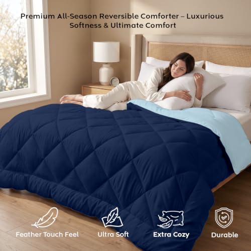 Image of AYKA Reversible Comforter 220 GSM Microfiber Reversible AC Comforter /Blanket for Winter /Quilt /Duvets for King Size Double Bed Comforter (90 * 100, SkyBlue & Navyblue)| TC - 220