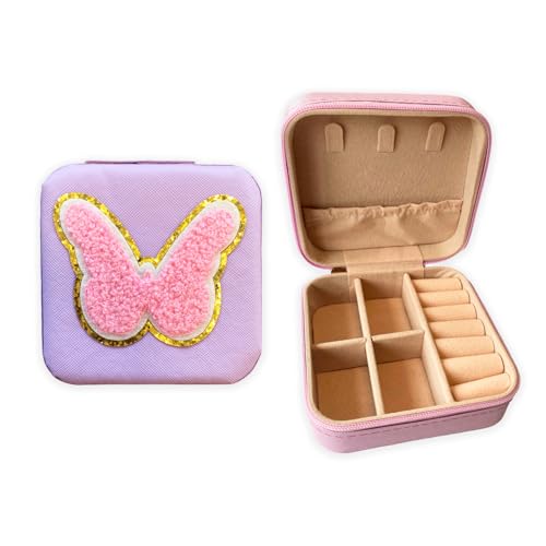 Framan Joyero Compacto 10cm con una Mariposa, Organizador de Joyas con Compartimentos, Interior Aterciopelado (Lila)