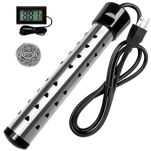 2000W Immersion Water Heater Electric, Fast Heating Portable Water Heater with 304 S S Guard & LCD Thermometer, Bucket Heater for Home Camping Bath Pool Outdoor Use