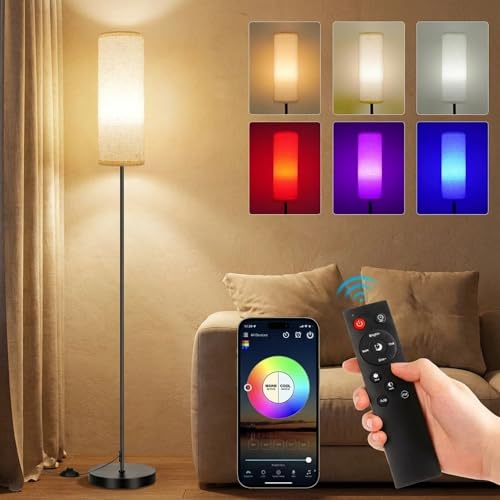 Opiniones y reviews de Lámpara de piso los mejores 10. 46 Lámpara de Pie LED RGB Inteligente para Sala - Control por APP y Remoto Magnético, Lámpara de Piso Moderna con Sincronización Musical y Temporizador, Luz Regulable para...