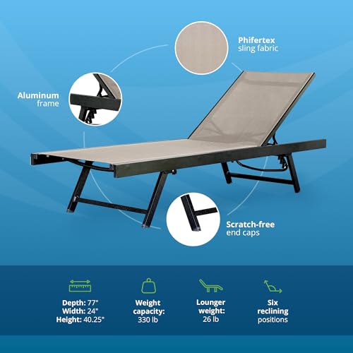 Image of Vivere Aluminum Urban Sun Lounger 2 Pack, Full Recline, Made with Premium Phifertex Outdoor Fabric - 265 lb Capacity (Cocoa)