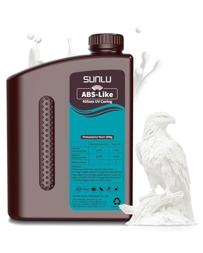 SUNLU 2000G ABS Like 3D Printer Resin, 405nm UV Curing Photopolymer Rapid 3D Resin for 2K 4K 6K 8K LCD/DLP/SLA 3D Printers, Non-Brittle & High Precision & Low Shrinkage, 2KG, White