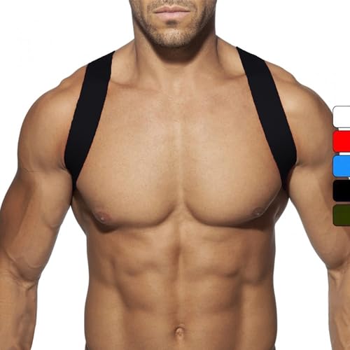 Men's Harness Belt Adjustable Buckle Shoulder Strap Chest Elastic and Comfortable Black