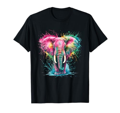 Elefant Herren Damen Bunt Aquarell Elefant T-Shirt