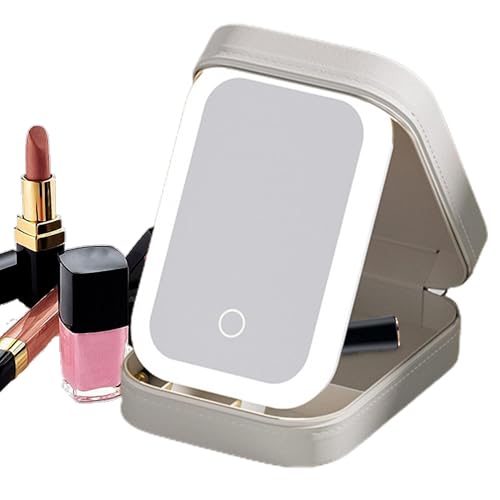 Estuche de maquillaje iluminado | Organizador de maquillaje portátil LED con soporte de espejo para cosméticos, bolsa a prueba de polvo para excursiones, viajes y excursiones, crema claro, Refer to