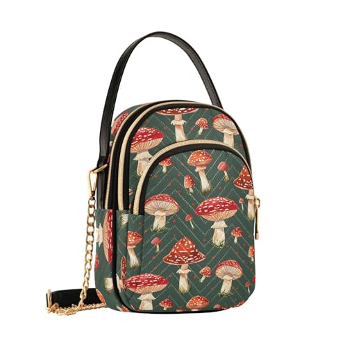 Mushroom Red Vintage Crossbody Bag for Women Mini Cell Phone Purse Women's Shoulder Handbag2