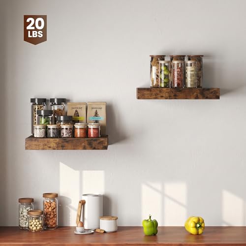 Image of Dreamland 16 inch Floating Shelves for Wall, 12 inch Deep Thicker Floating Shelves, Wall-Mounted Shelves for Bedroom, Living Room, Kitchen, Bathroom,Rustic Brown - Set of 3
