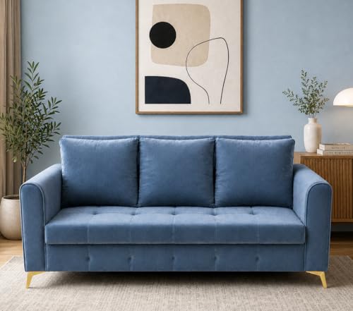 Image of Adorn India Premium Mystic - 3 Years Warranty - 3 Seater Sofa Cum Bed Velvet Suede Fabric - Grey