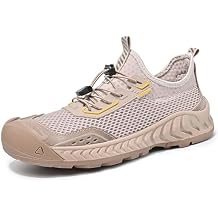Mens Mesh Splicing Breathable Hiking Shoes Comfortable Lightweight Slip-on Lace Up Closed Round Toe Honeycomb Sneakers Summer Outdoor Walking Shoes
