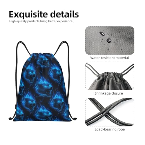 Drawstring Backpack - Lightning Wolf Head Blue Flame Print Sports Gym Sackpack String Bag For Women Men, Lightweight Draw String Back Bag For Workout Travel3