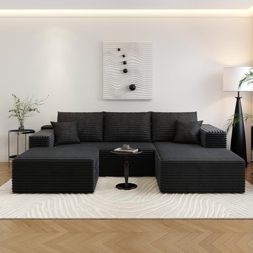 Image of Settab 95 inch Boneless Couch Modular Sectional Sofa with Ottoman,U Shape Lounge Cloud Couch,Flexible Module Combination for Living Room, No Assembly