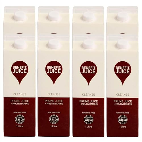 Benefit Drinks Pure Prune Juice - 8 x 1 Litre Cartons - Prune Juice for Constipation with with Vitamin A C and E- Health Foods - Healthy Drinks