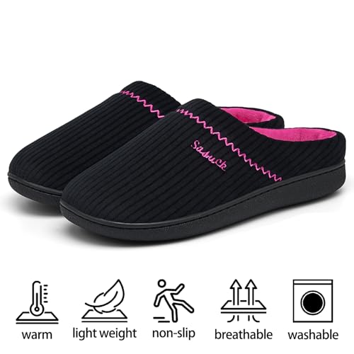 Image of House Slippers for Women with Arch Support | Memory Foam Non-Slip, Two Tone Embroidered Soft Home Slippers, All Season Comfort