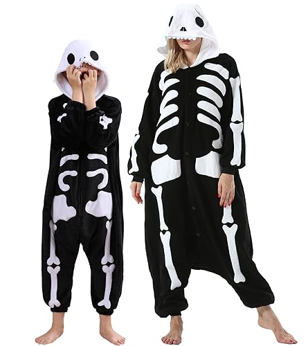 DarkCom Animal Onesie for Kids Flannel Cosplay Skeleton Halloween Costume Parent-Child Sleepwear for Girls Boys 4-5 T