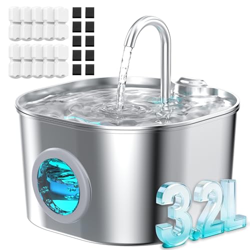 Stainless Steel Cat Water Fountain 108oz with Multi-Stage Filtration