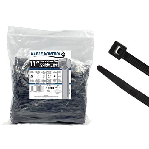 Image of UV Black Nylon Cable Ties, 50Lbs Test (1000, 11 inch Long)