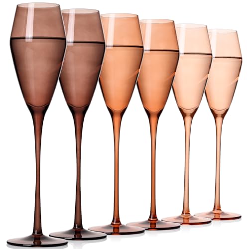 JOVGANG Venus Champagne Flutes Set of 6-7.5oz Hand-Blown Lead-Free Crystal Champagne Glass, Autumn Champagne Flutes, Elegant Champagne Glasses for Weddings, Housewarming and Mother's Day Gift