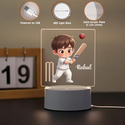 Image of SNAPTRAP LED Name Light Customized | Personalized Cricket Acrylic Lamp for Boys, Kids & Men | Custom Name Cricket Night Light | One Day & Test Cricket Jersey Designs | USB Room Decor Gift (Test)