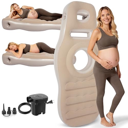 Inflatable Pregnancy Pillow with Belly & Head Hole Prone Pregnancy Pillow for Stomach Sleepers Pregnancy Mattress for Back & Hip Pain Relief Portable for Massage - Gray
