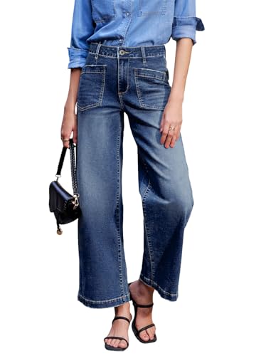Sidefeel Womens Jeans High Waisted Stretchy Wide Leg Jeans Trendy Straight Leg Loose Zimbaplatinum Denim Pants Bluing Size 10
