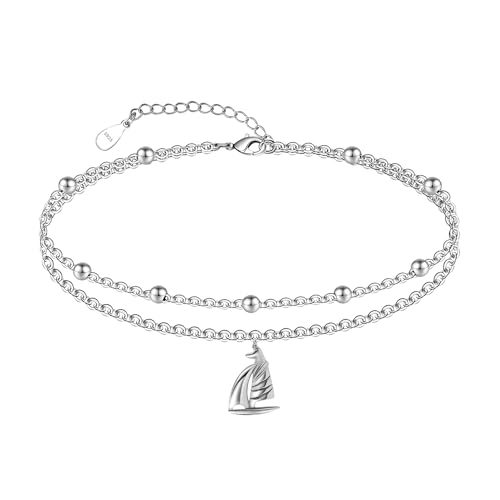 Image of CHIC & ARTSY 925 Sterling Silver Ankle Bracelets for Women, Adjustable Layered Foot Chains with Nature & Symbol Charms, Lightweight Comfort Fit Boho Beach Everyday Jewelry