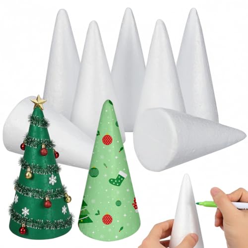 Angoily 12 Stück Styropor Kegel 15cm Weihnachtsbaum Styropor Styroporkegel Kegel zum Bastel Styroporkugeln für Weihnachtsdeko Weihnachtsbaum Tischdeko Schaumstoff Dekoration