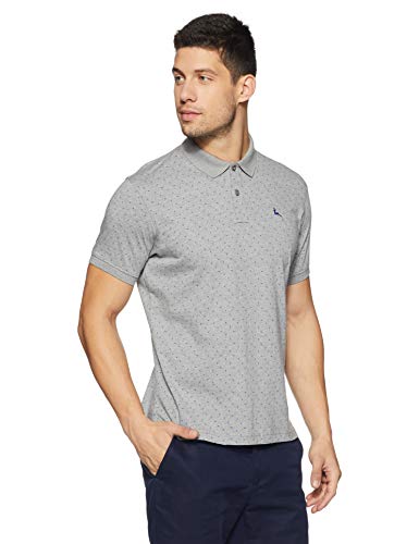 Image of Parx Men's Pure Cotton Print Pattern Regular Fit Rib Collar Polo Neck Half Sleeve Casual T-Shirt