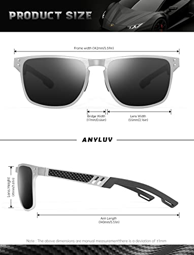 Image of ANYLUV Polarized Sunglasses for Men Rectangular Classic Al-Mg Metal Frame Sun Glasses Mens Sunglasses with UV Protection