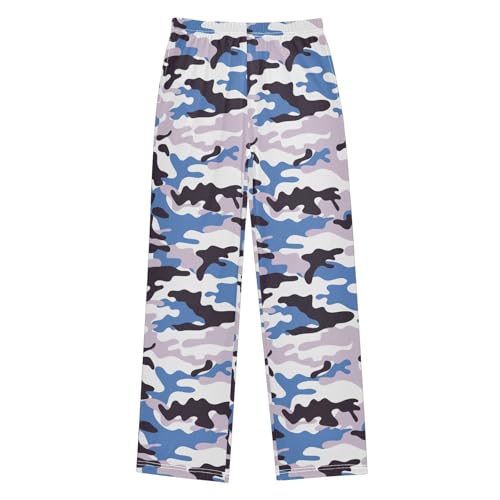 ZZXXB Blue Camouflage Boys Long Pants Soft Trousers Elastic Waist Kids Lounge Bottoms with Pockets S-XL