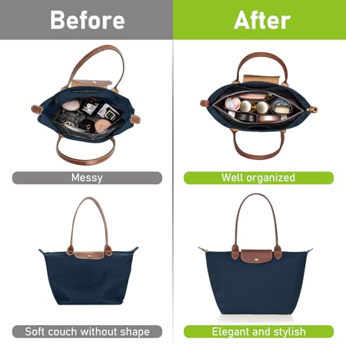 ZOLGINAH Taschen Organizer für Longchamp Le Pliage, Handtaschen Organizer aus Filz, mit Multifunktionalen Taschen Großes Fassungsvermögen Dunkelgrau L