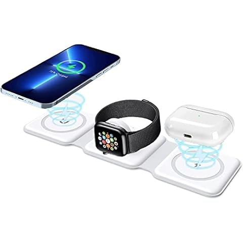 Newest Ankilo 3 in 1 Wireless Charging Station, Foldable Wireless Charger Magnetic Fast Wireless Charging Pad, Compatible with iPhone 14/13/12/11, Samsung Galaxy, Apple Watch, AirPods Pro(No Adapter) Cover