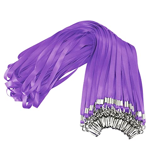 50 Pieces Lanyards For Id Badges,Flat Nylon Lanyards With Swivel Hook Clips For Keychains,Name Tag Badge Holders (Purple) #TOP5