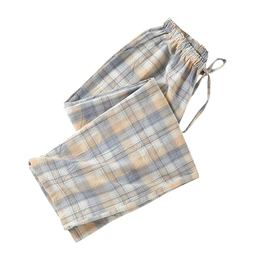 Mens Pajama Pants Cotton Lightweight Elastic Waist Drawstring Soft Lounge Sleepwear Plaid Bottoms Breathable Comfortable