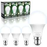 BrightArk 3 Pin BC3 Light Bulbs,Non Dimmable,10W Energy Saving LED Bulb,75W Equivalent,240v 6500k Cool White A60 LED Bulbs for Ceiling Light,Landing Light,Hallway Light,Pack of 4