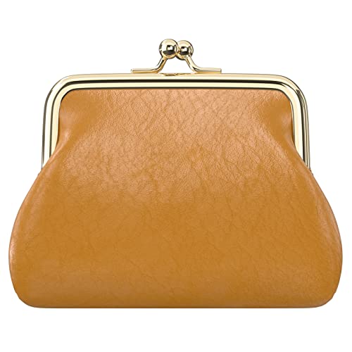 Image of Coin Purse, Small PU Leather Change Purse, Coin Wallet with Clasp, Car Change Holder Pouch for Woman Men Kids Girls, Brown