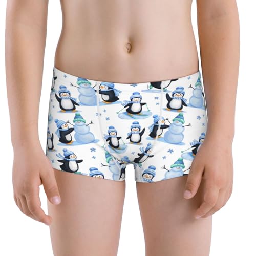 Boys' Cotton Boxer Brief Soft Underwear-Playful Penguins And Snowmen